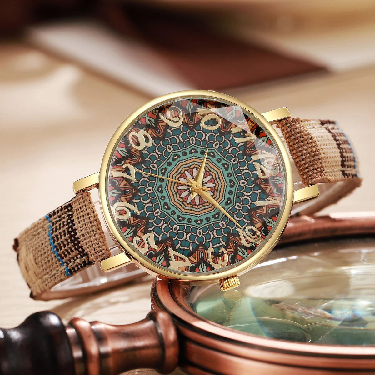 Elegante Damen Quarzuhr mit Lederband und Arabischem Zifferblatt-Yabubestshop