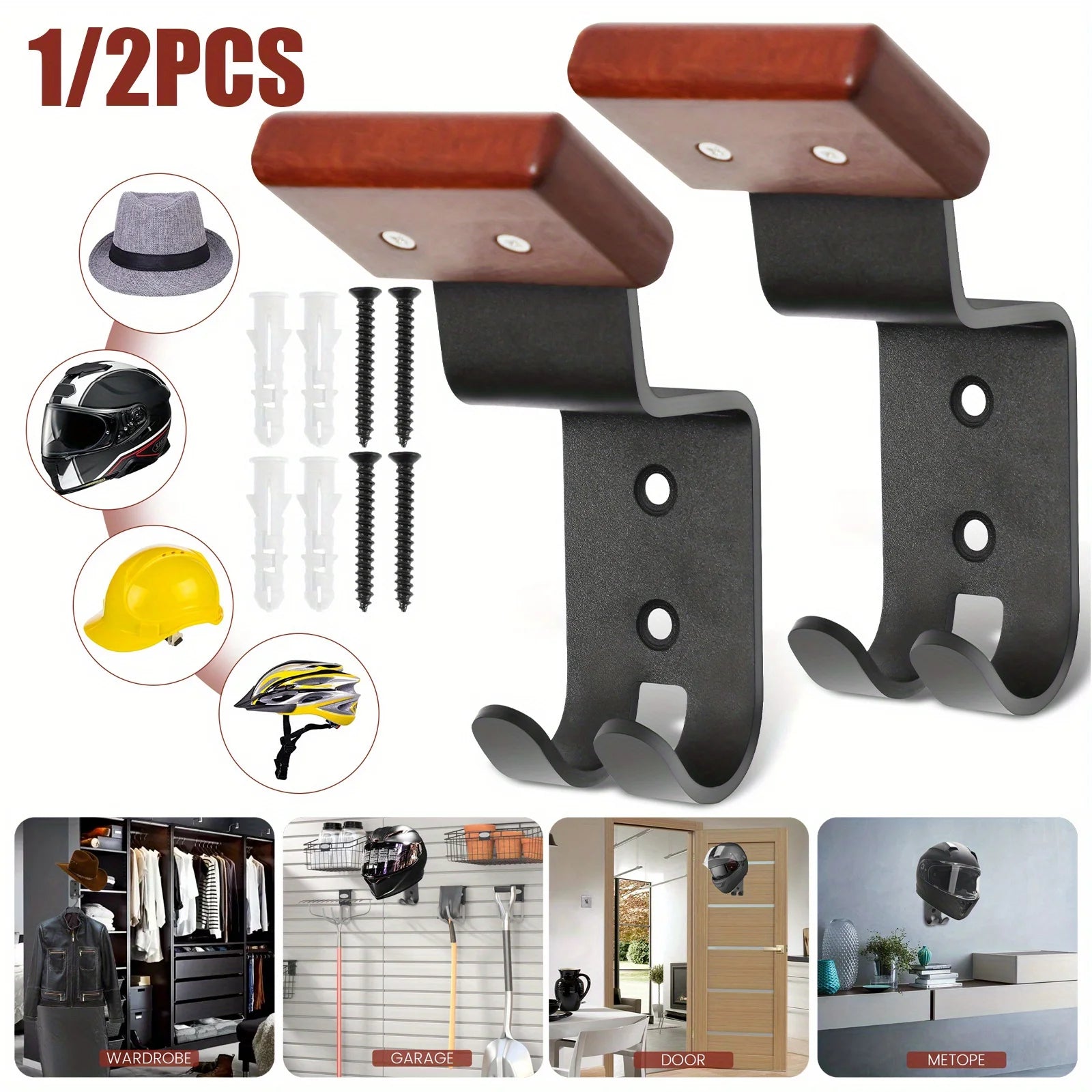 Bohrmontierter Motorradhelmständer aus Holz und Kohlenstoffstahl-Yabubest - Home & More