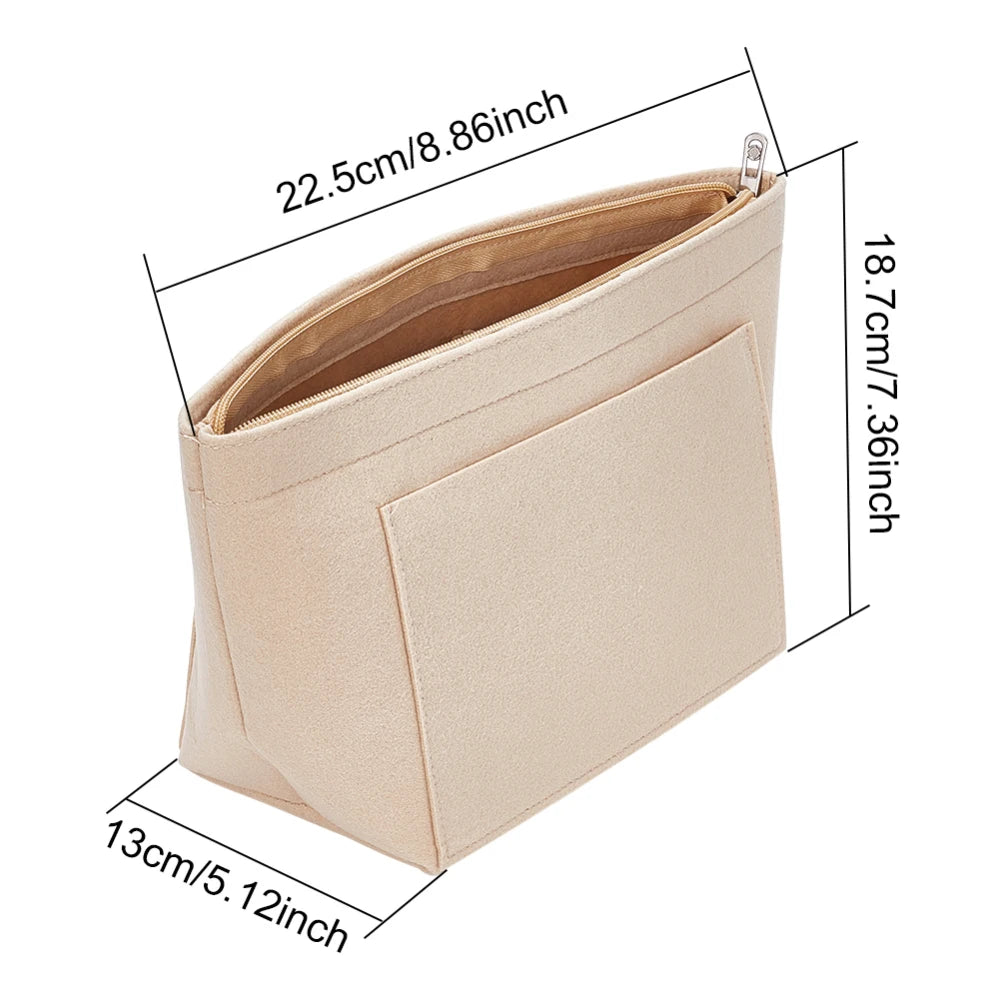 Praktischer Filz Organizer Einsatz für Handtasche mit Reißverschluss