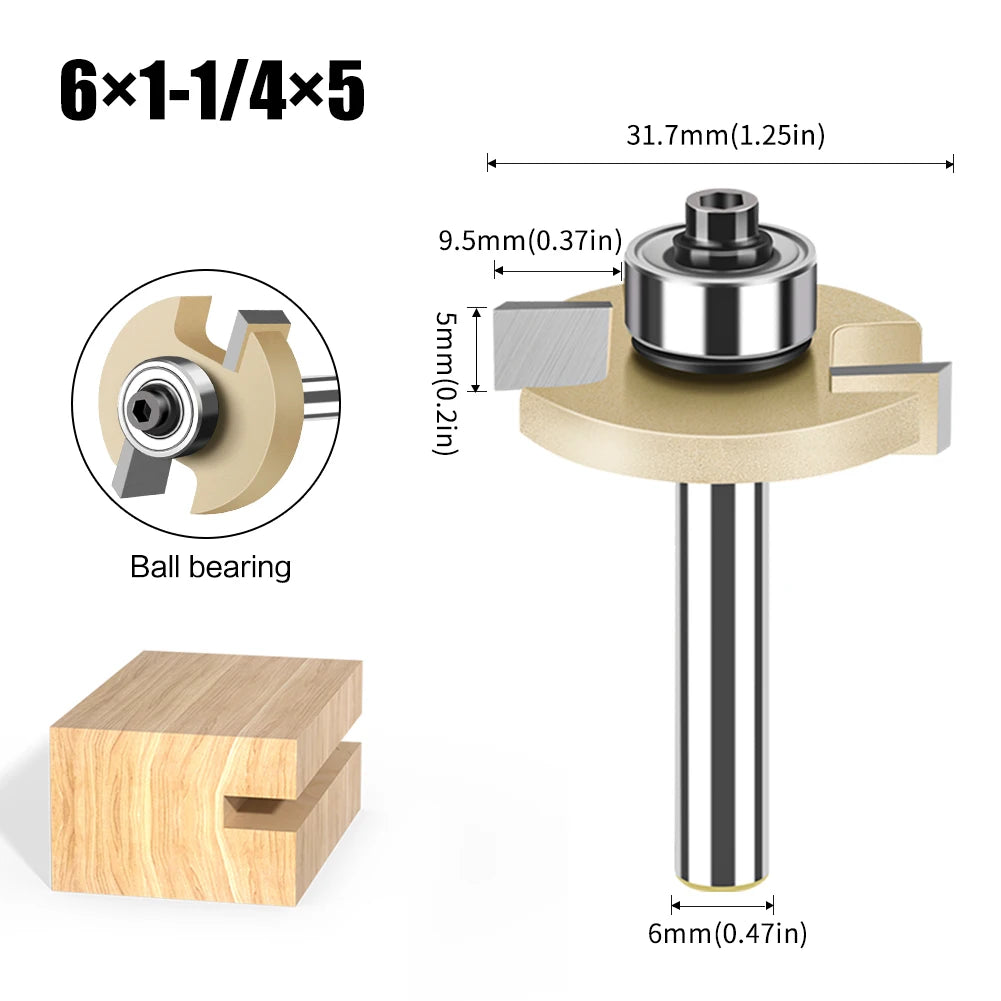 6 mm 1/4 Zoll Schaft T-Nut-Fräser mit Lager für Holzverarbeitung