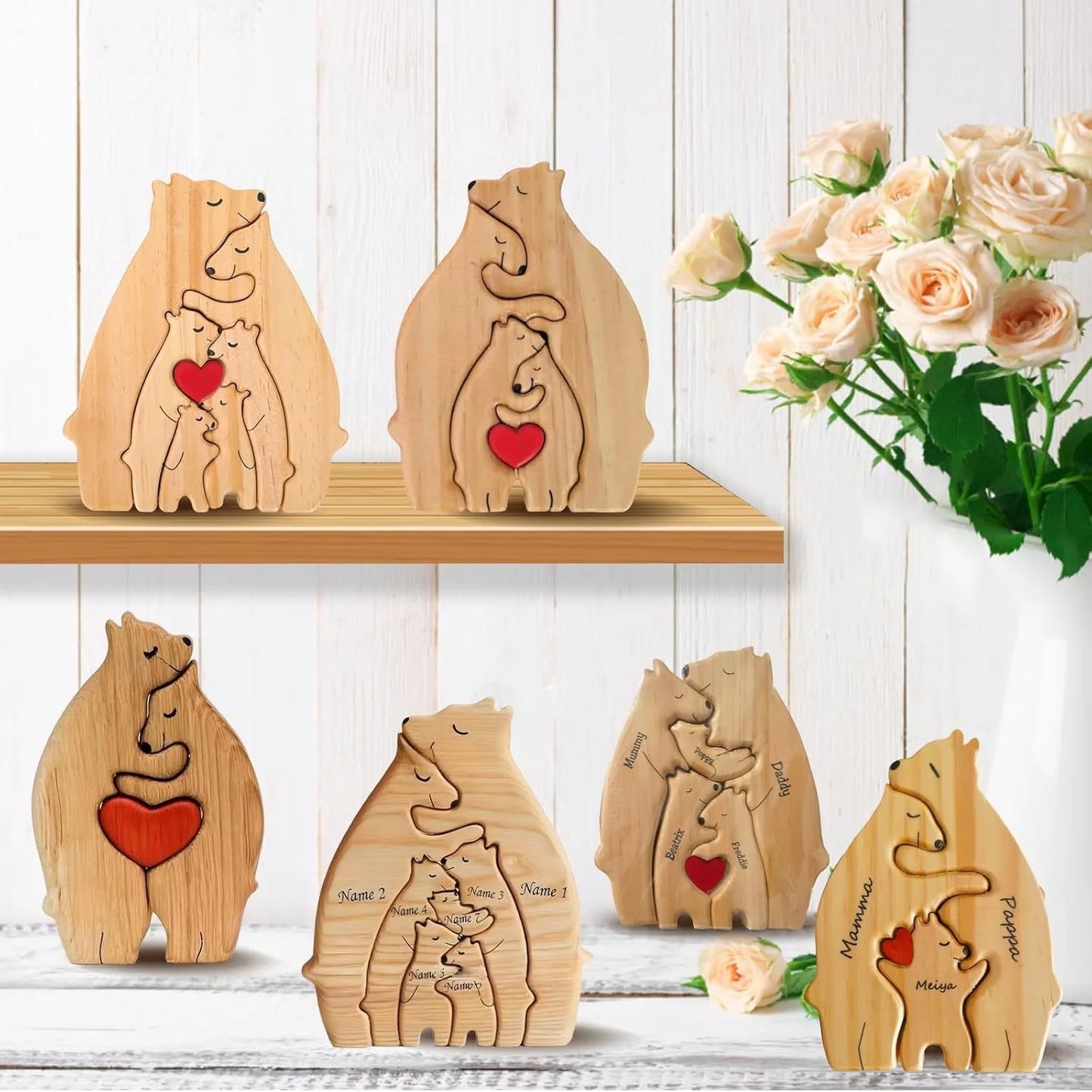 Personalisierbares Familienpuzzle aus Holz als Dekoration und Geschenk