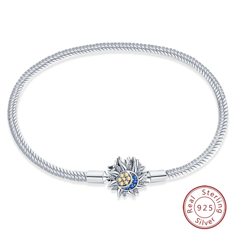 Armband Silber 925 mit Stern Mond Sonne und Grünem Zirkon Charm