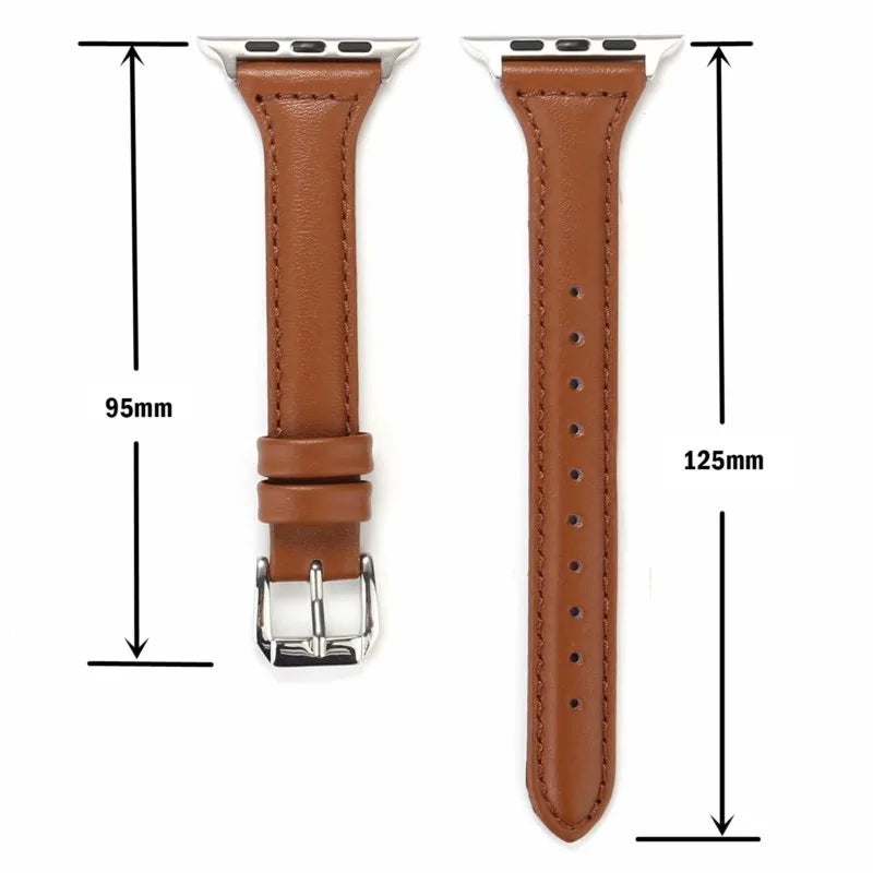 Schlankes Leder Armband für Smartwatch 38-49mm Damen Optik Metallverschluss