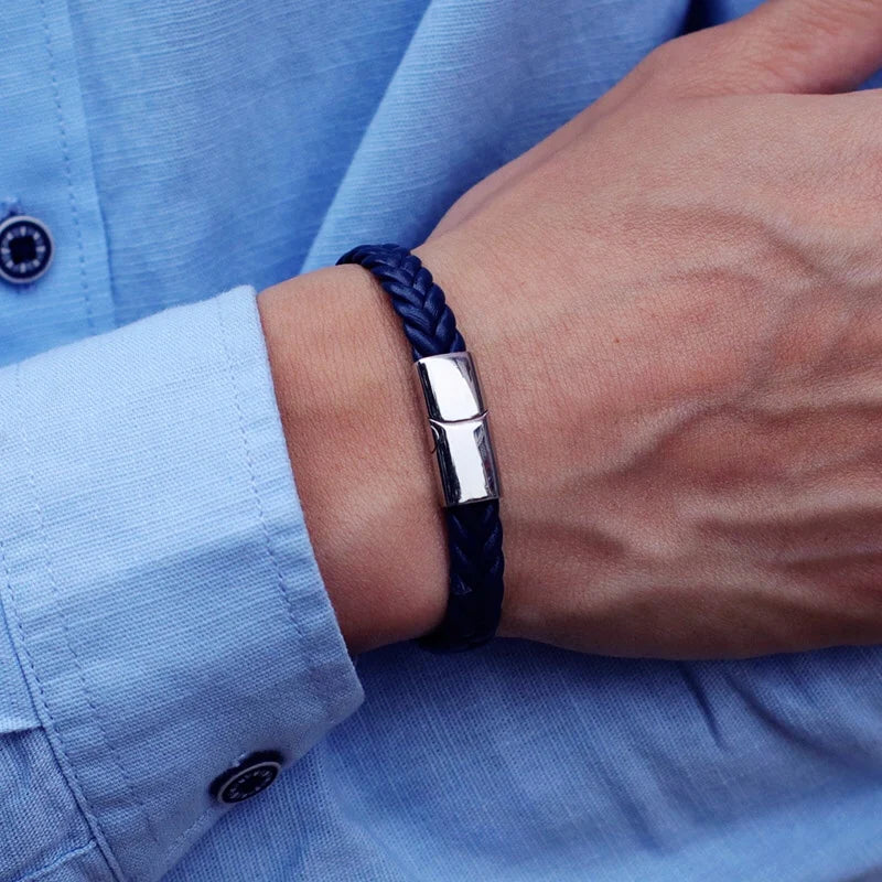 Lederarmband Herren mit Edelstahl Magnetverschluss HipHop Wrap 20,5cm