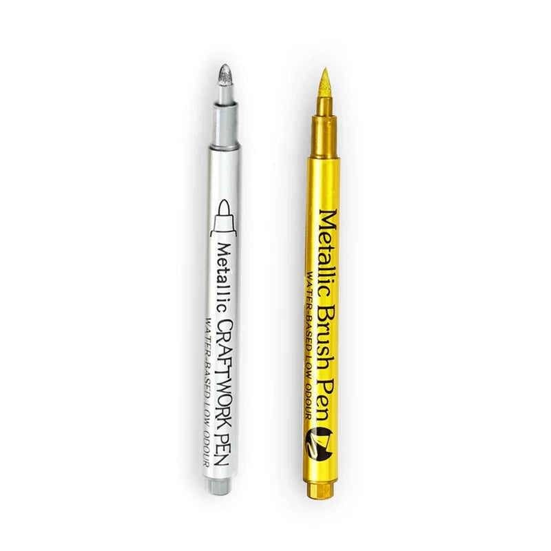Glänzende Metallic Marker Gold - Silber – Permanente Pinselstifte für Kreative