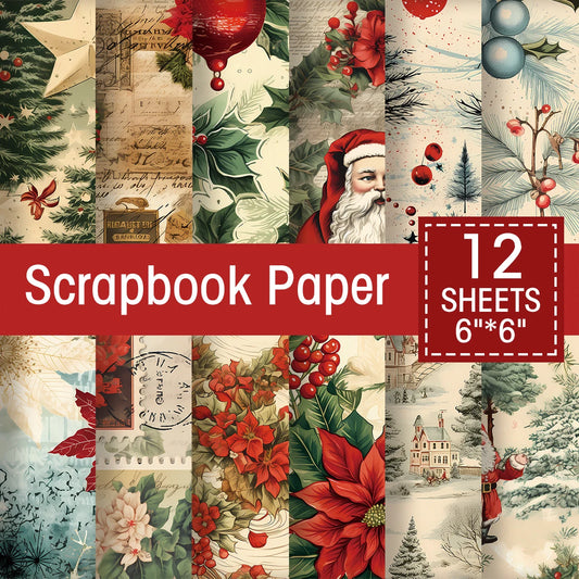 12 Blatt Retro Weihnachts Scrapbook Papierset mit Hello Santa Design