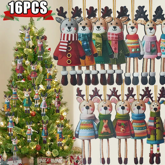 16x Weihnachts Elch Holz Ornament Set – Rustikale Deko für Ihr Zuhause