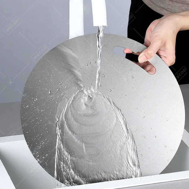 Doppelseitiges rundes Edelstahl Schneidebrett für Gemüse Obst und Fleisch