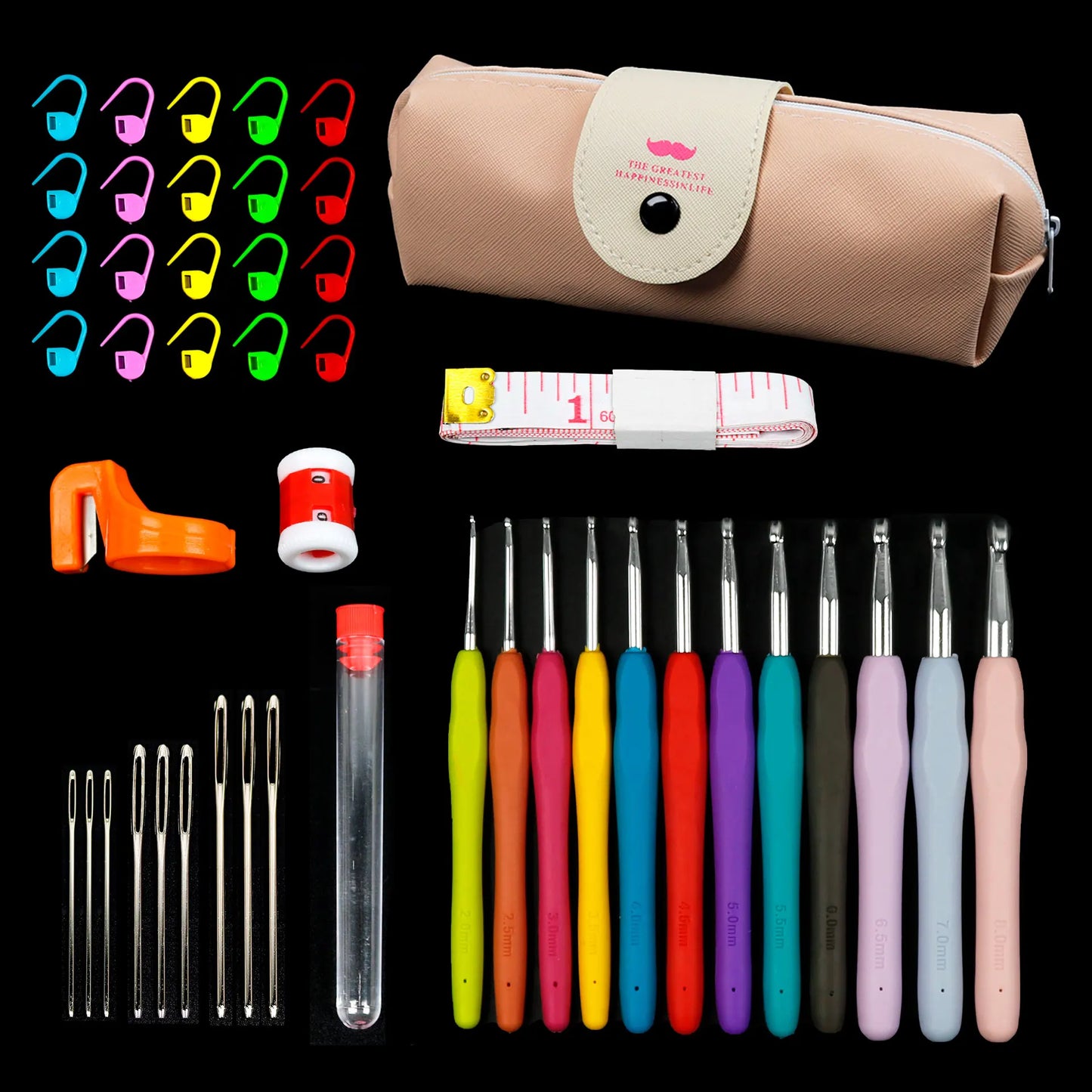 45/37 teiliges buntes Häkeln und Stricken Werkzeug Set mit Aufbewahrungstasche