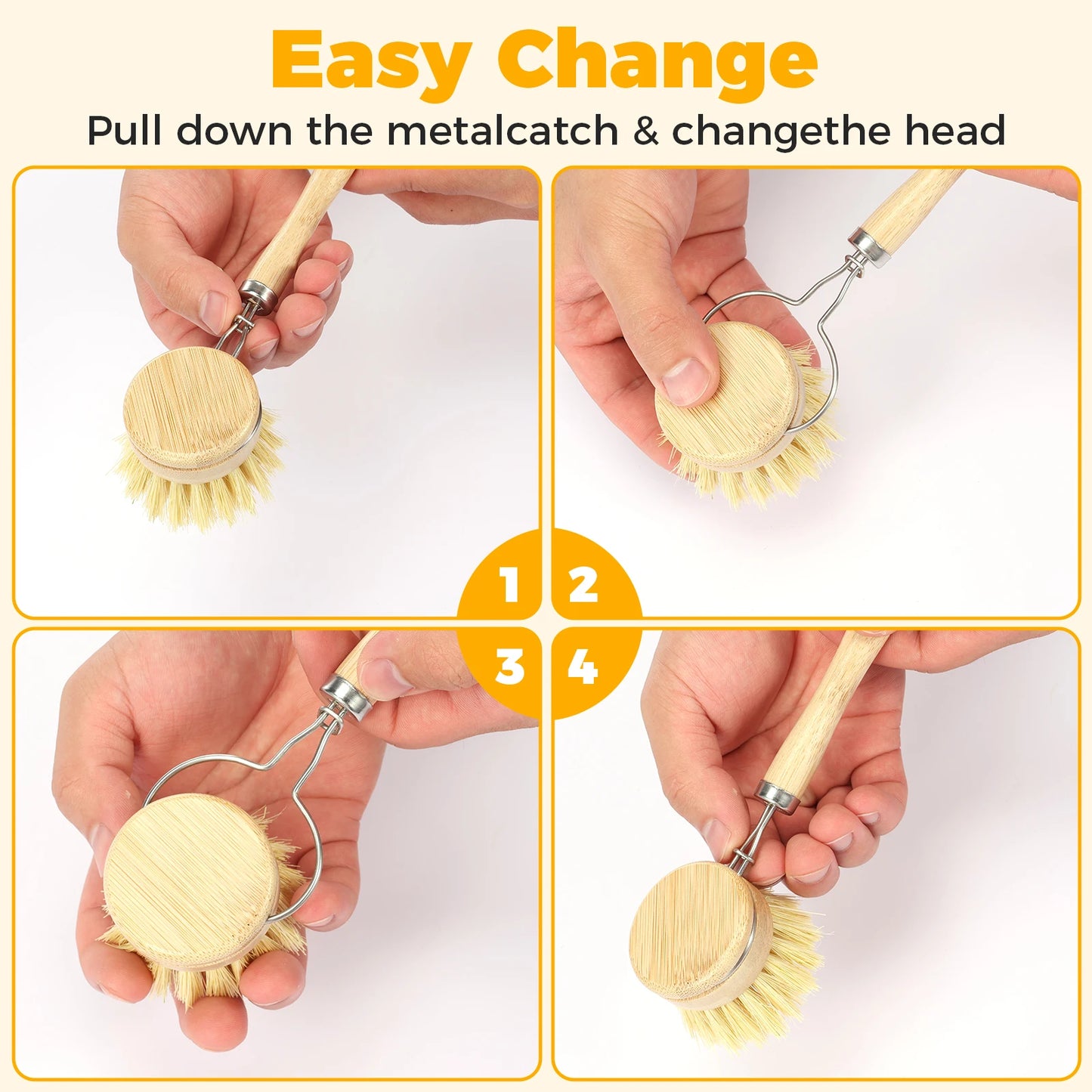 Bambus Topfbürsten Set mit langem Griff für Küche und Haushalt