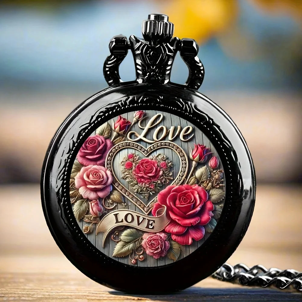 Herzförmige Taschenuhr-Halskette mit Blumenmuster, Damenschmuck-Yabubest - Home & More