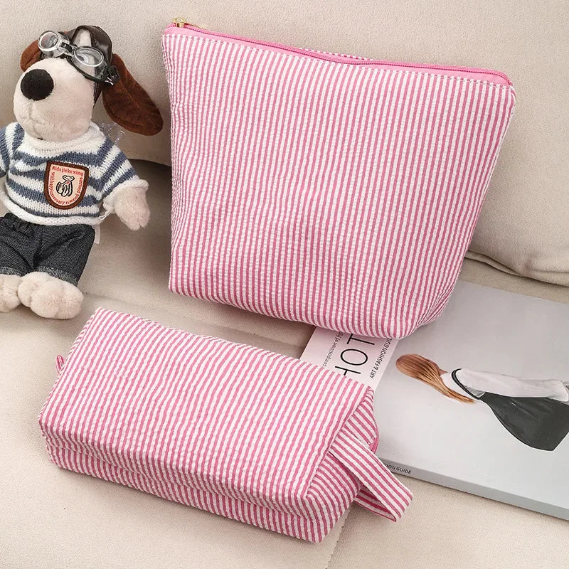 2-teiliges gestreiftes Kosmetiktaschen Set mit großer Kapazität Damen