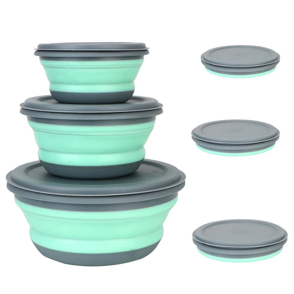 Flexibles 3-teiliges faltbares Silikon Lunchbox-Set mit Deckeln – leicht & platzsparend