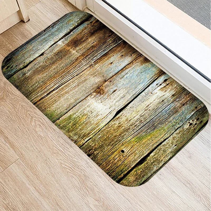 Rutschfeste 40x60 cm Fußmatte mit Holz-Stein Muster aus weichem Korallen-Samt