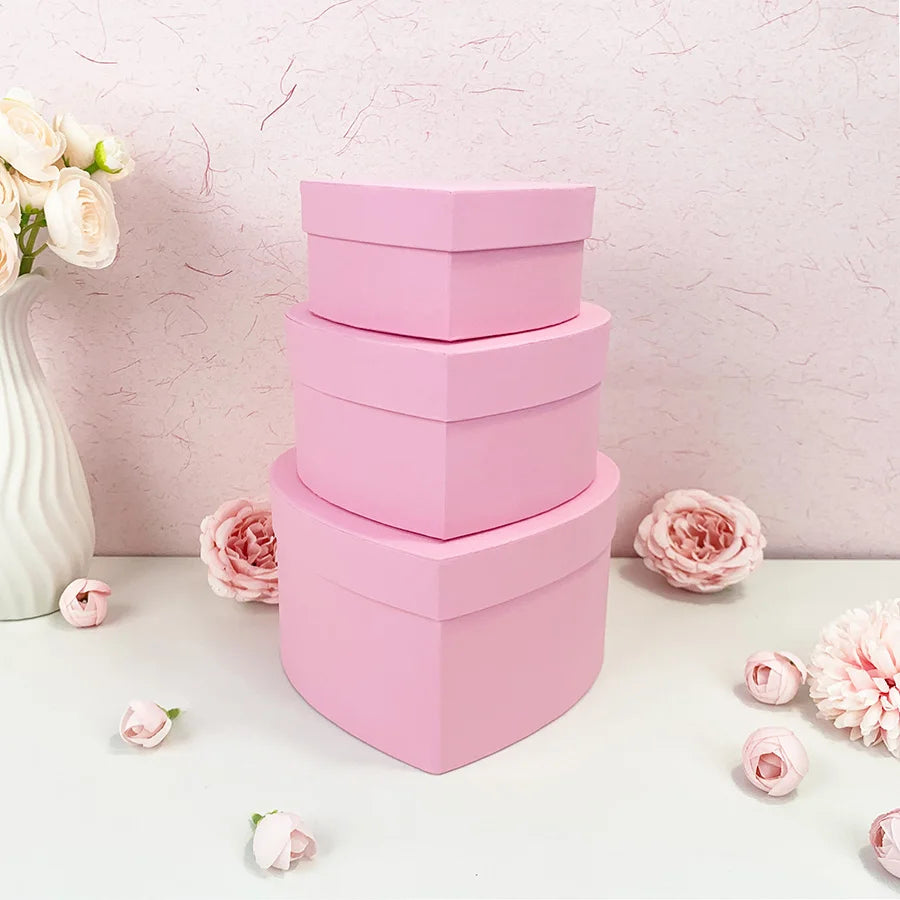 3er Set Rosa Herz Geschenkboxen mit Deckel Stapelbar Karton