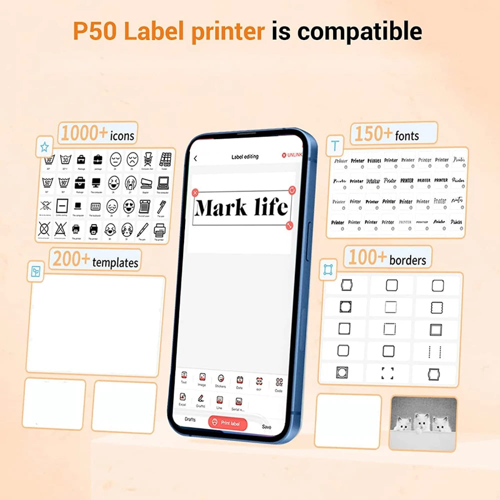 Tragbarer Mini Bluetooth Thermoetikettendrucker für Büro Küche Schule