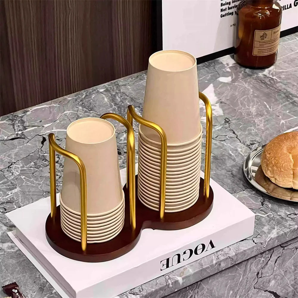 Einweg Tassenhalter mit Holzspender Doppel Regal für Küche und Büro