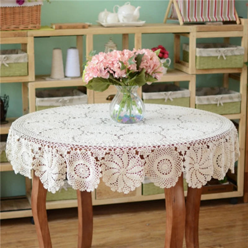 Runde Gehäkelte Baumwoll-Tischdecke – Spitze, Vintage Design, versch. Größen und Farben