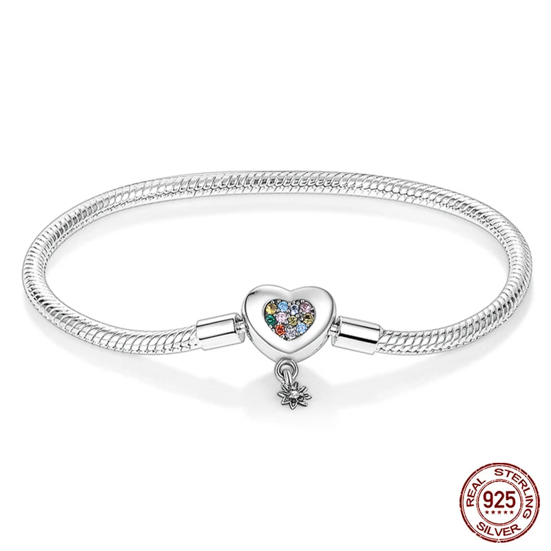 Armband Silber 925 mit Stern Mond Sonne und Grünem Zirkon Charm