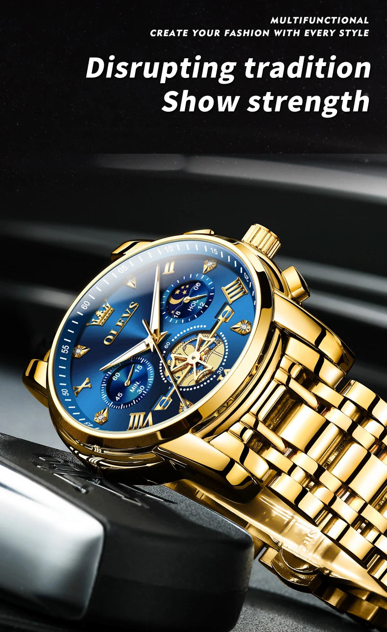 Klassische Herrenuhr mit Mondphase und Wasserdichtigkeit 3BAR