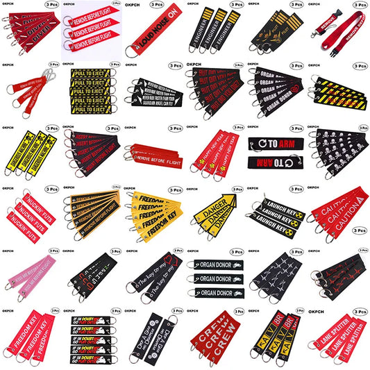 3-teiliges Schlüsselanhänger Set Bestickte Metallanhänger für Autos Motorräder