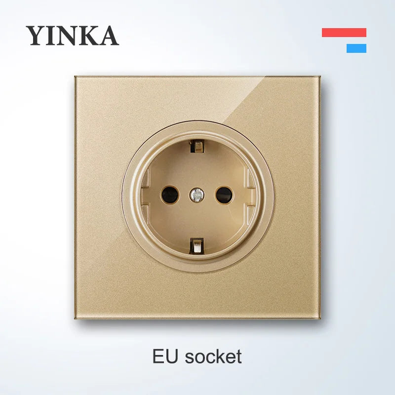 YINKA Lichtschalter mit goldener Glasscheibe für Zuhause EU Standard