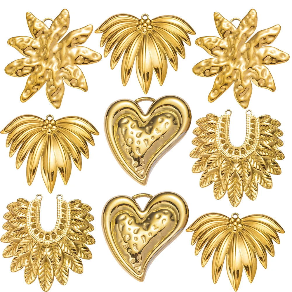 2 Stück goldene Edelstahl Herz Blatt Charms für DIY Schmuckherstellung