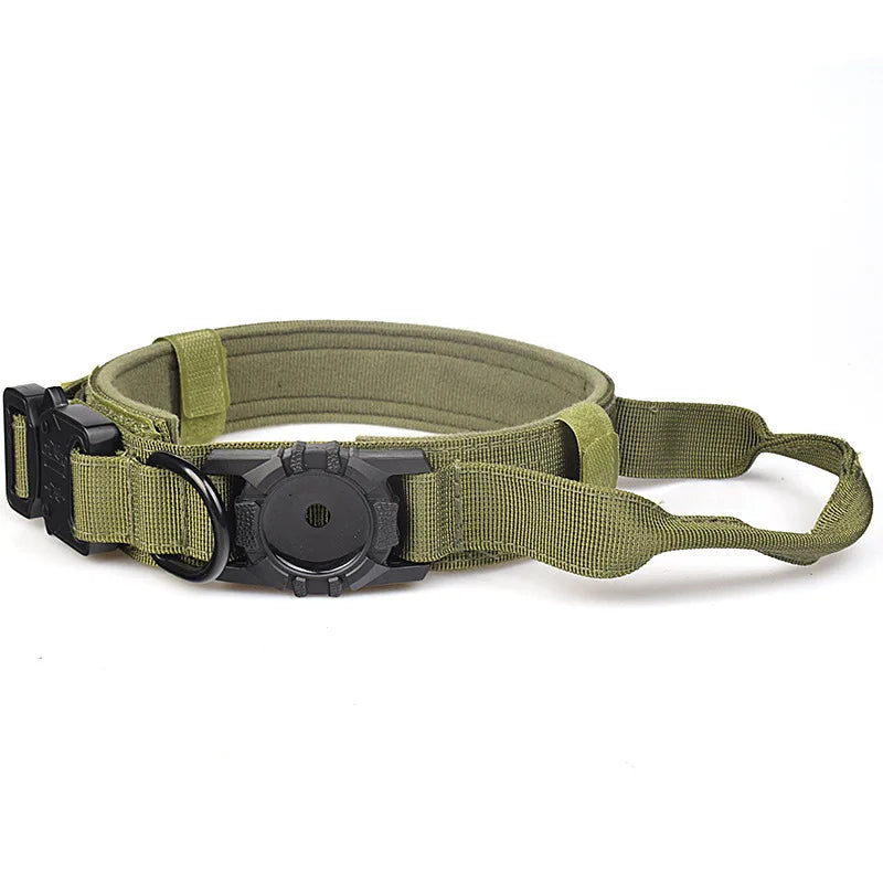Taktisches Hundehalsband mit AirTag Halter und Griff für Sicherheit