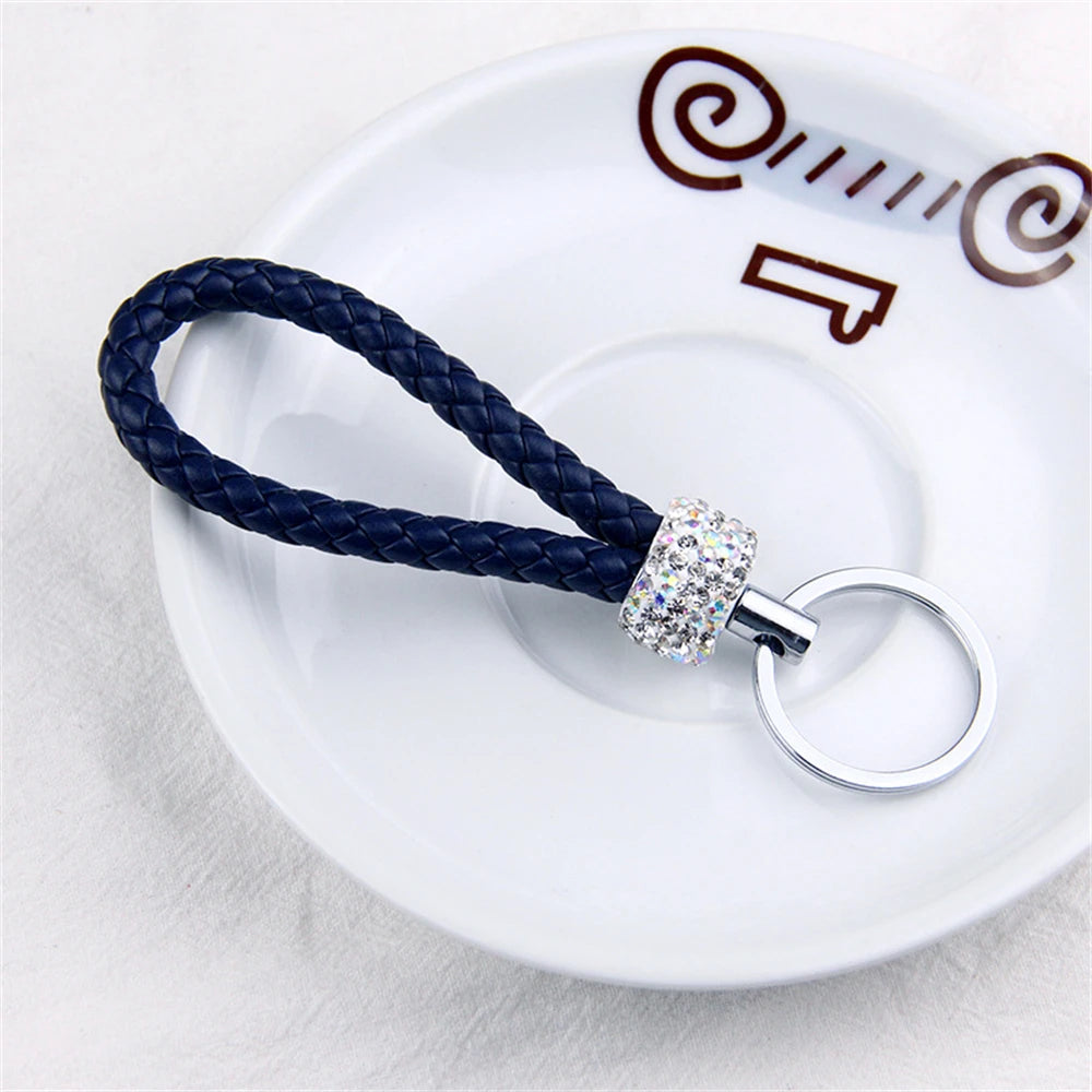 Stilvoller PU-Leder Schlüsselbund mit Glitter - Strass, geflochtenes Seil, Unisex