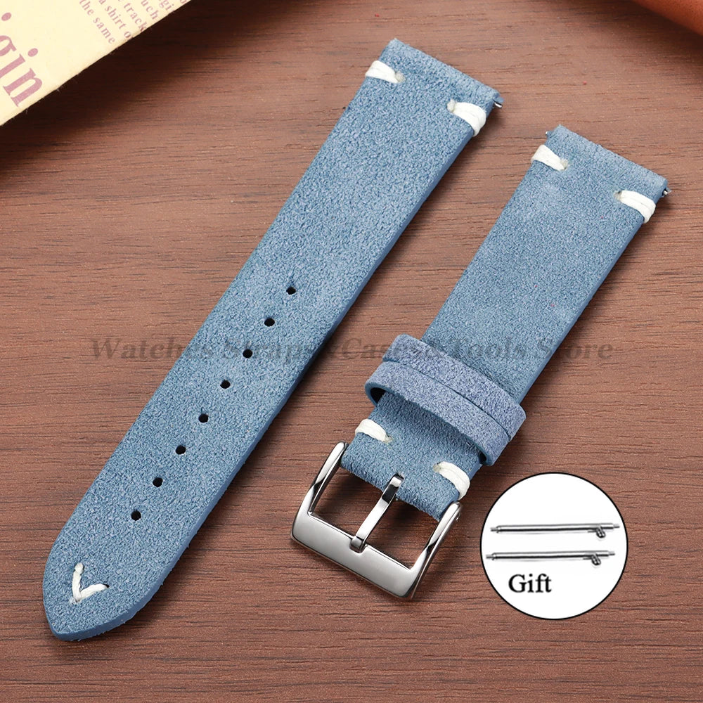 Wildleder Vintage Uhrenarmband in Blau mit Schnellverschluss