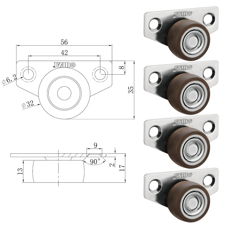 4 Stück Möbel Fußrolle 1 Zoll oder 1.25 Zoll für seitliche Montage