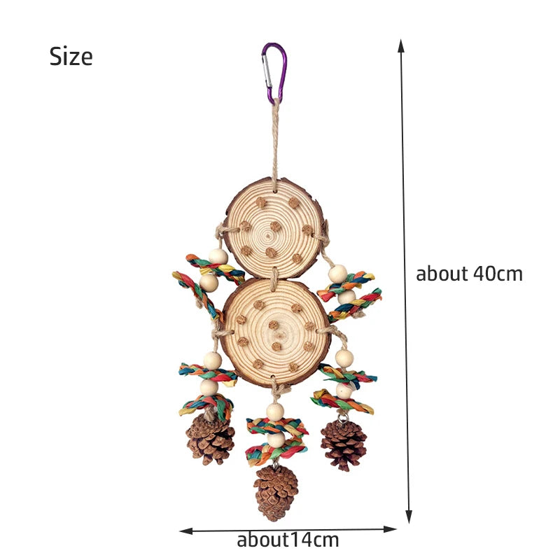Papagei Kauspielzeug Set mit Maisschale Tannenzapfen Holz für Haustiere