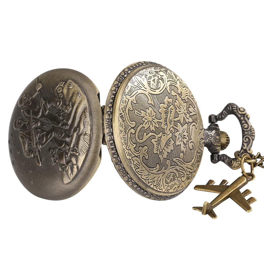 Retro Quarz Taschenuhr mit Flugzeug Anhänger Halskette