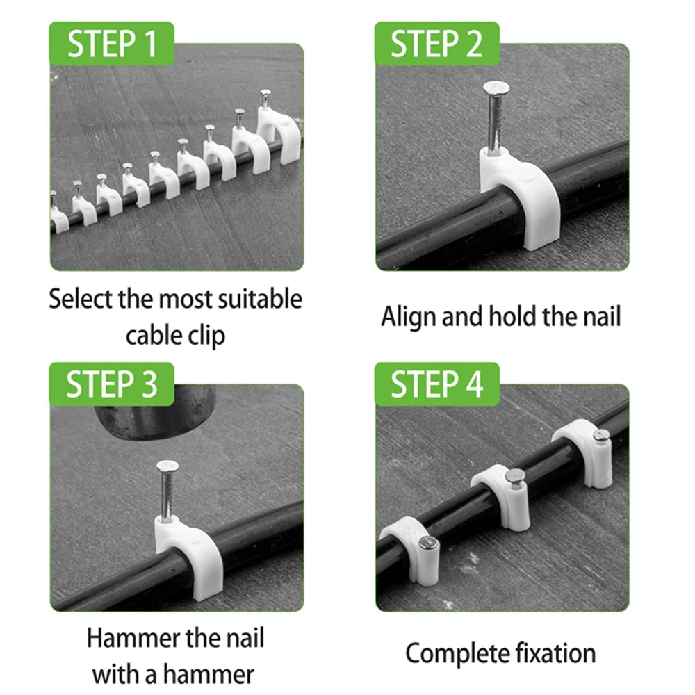 Perfekte Kabelorganisation: 100 weiße Kreis-Nagel Clips für 4-12mm Kabel