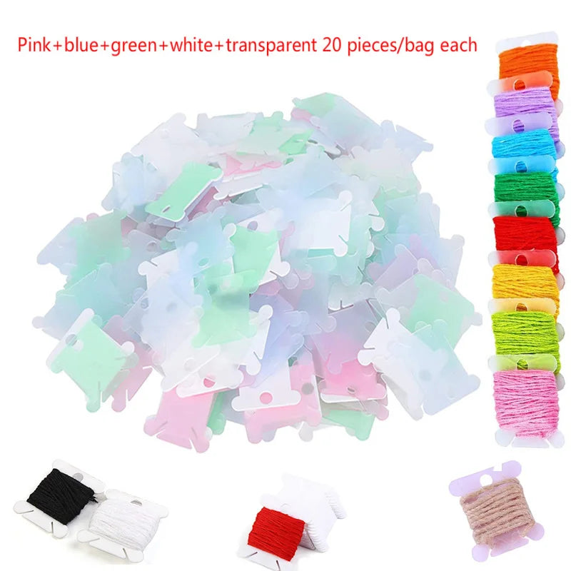 Kunststoff Zahnseide Spulen mit Wickler Kreuzstich Karte Fadenhalter Set