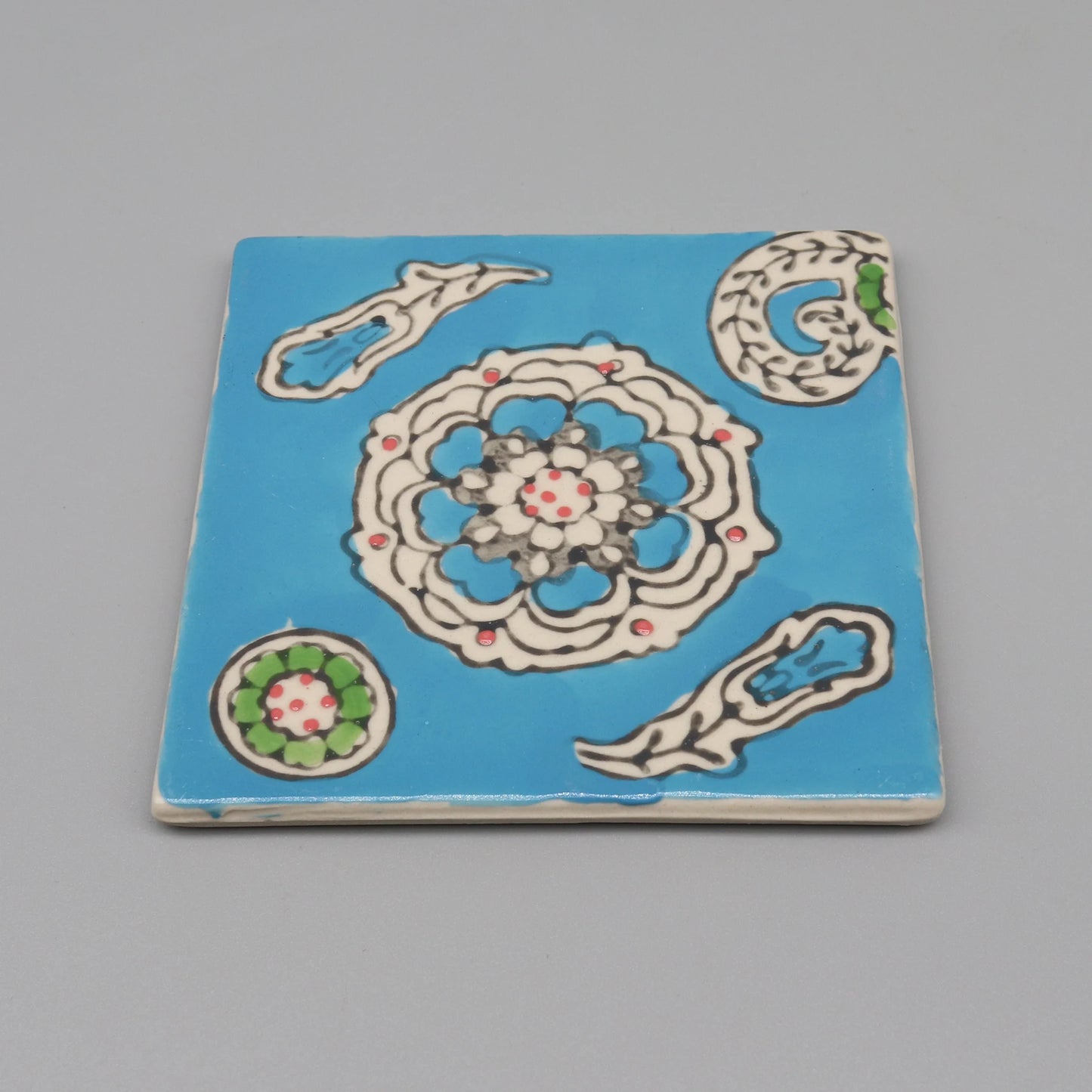 Dekorative quadratische Keramikuntersetzer 10x10 cm blau weiß