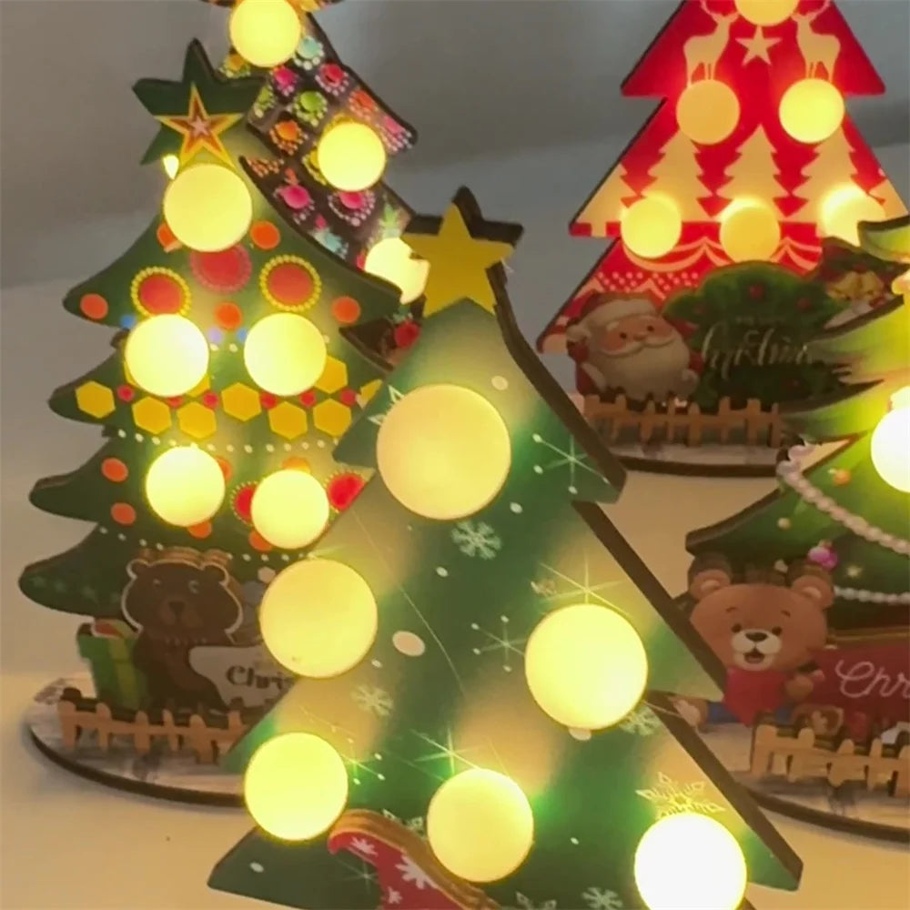 Weihnachtsbaum-Tischdekoration mit Lichtern, kreative DIY-Holzdeko