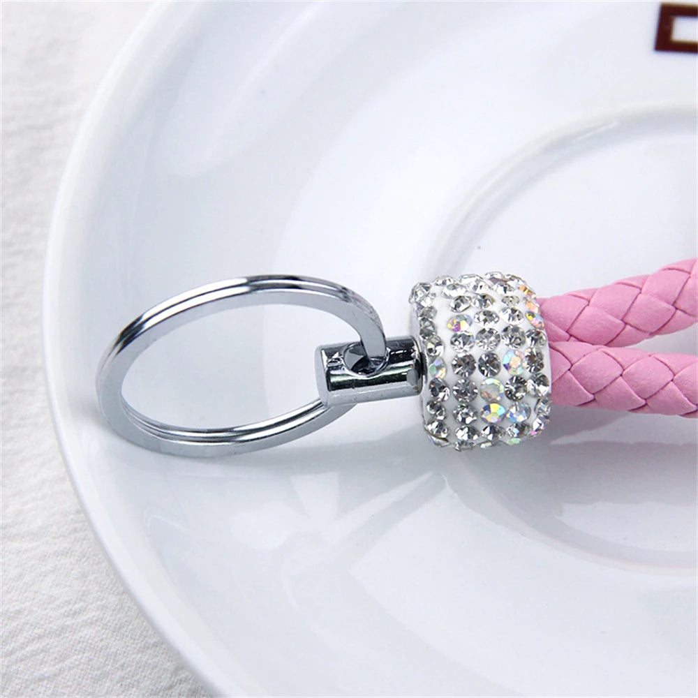 Stilvoller PU-Leder Schlüsselbund mit Glitter - Strass, geflochtenes Seil, Unisex