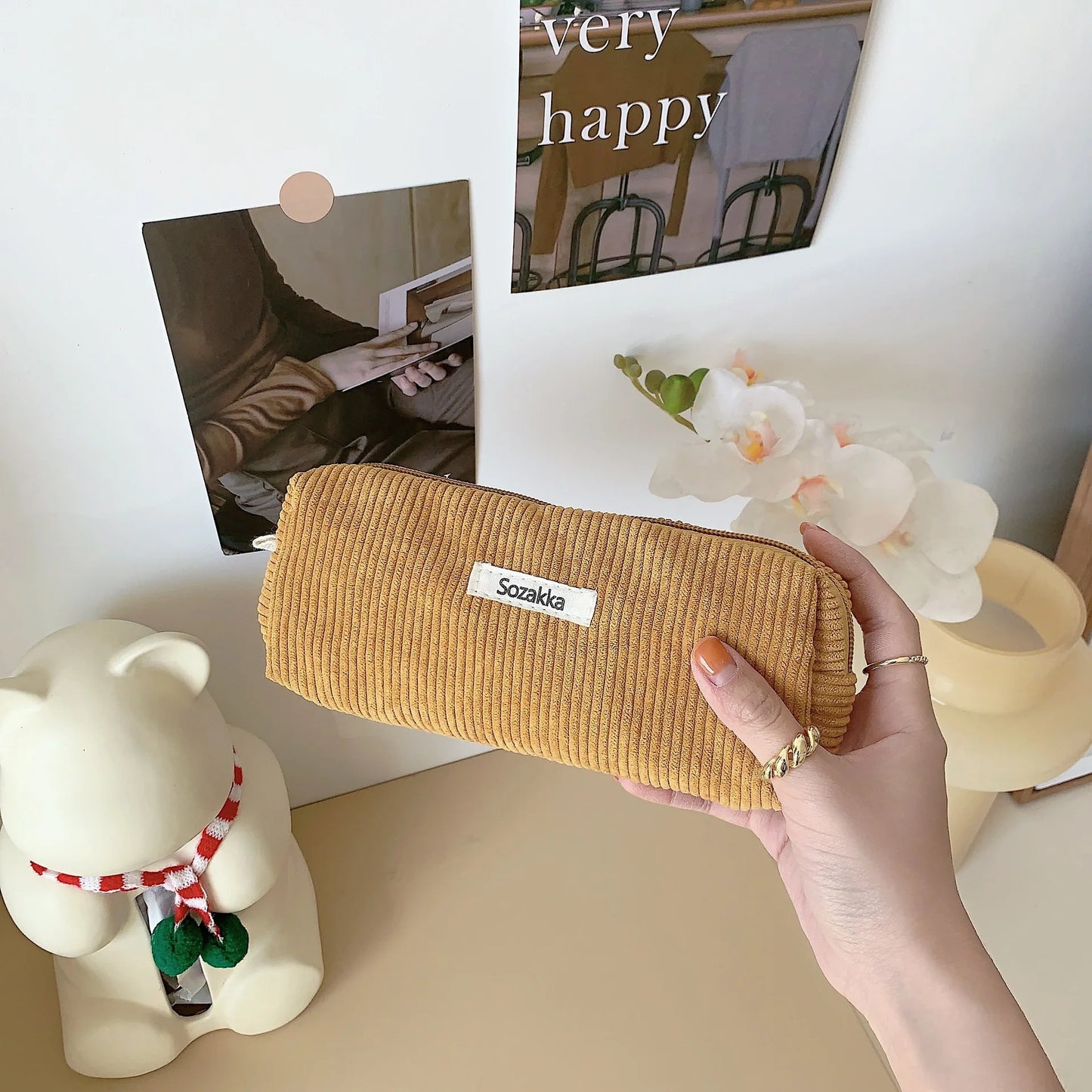 Retro Cord Kosmetik Federmäppchen Organizer Tasche für Reise und Alltag