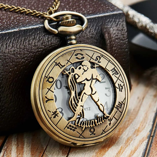 Retro Taschenuhr mit Sternbildern - Elegantes Design - Quarzuhrwerk - Unisex