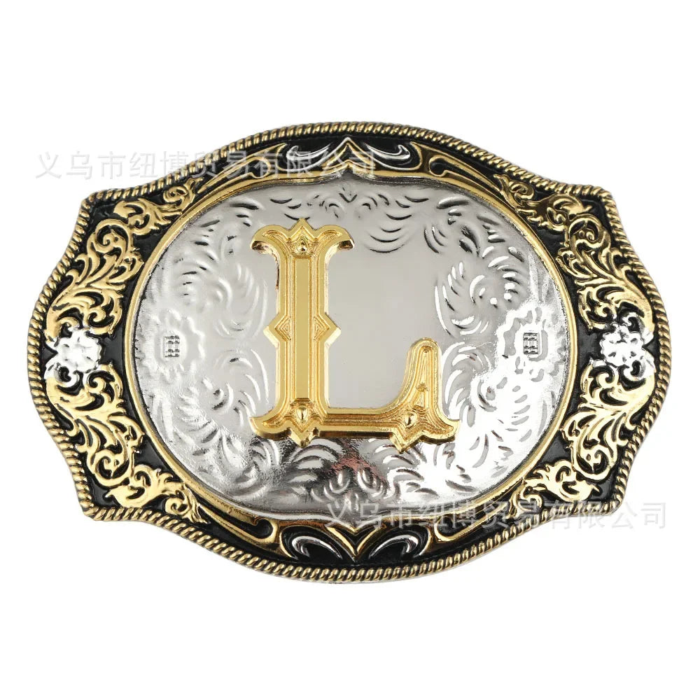 Goldfarbene Legierungs Gürtelschnalle im Western-Stil mit Buchstaben