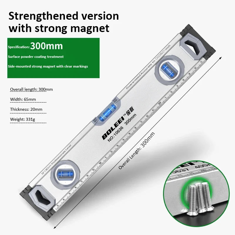 Hochpräzise Wasserwaage 30/40/50cm – 3-in-1 Magnet Winkelmesser Alu Guss