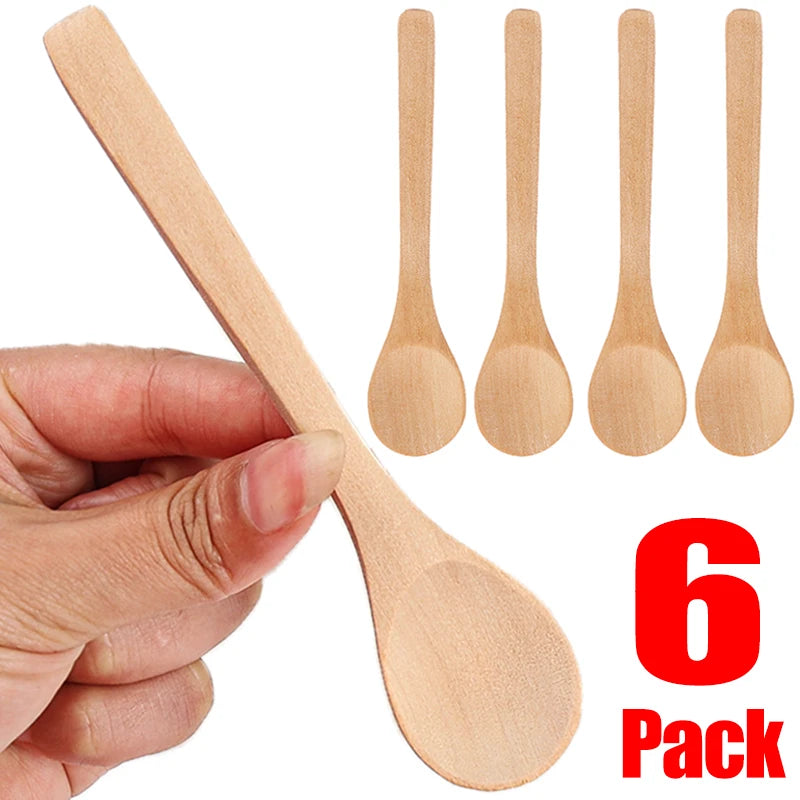 Holz Bambus Löffel Set 6 Stück runde Teelöffel für Küche und Tee