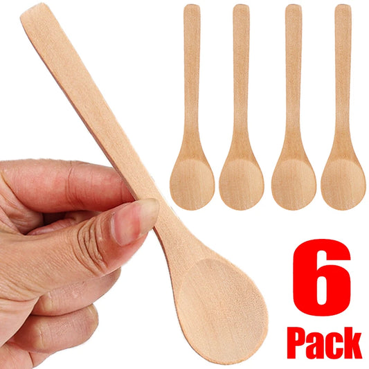 Holz Bambus Löffel Set 6 Stück runde Teelöffel für Küche und Tee
