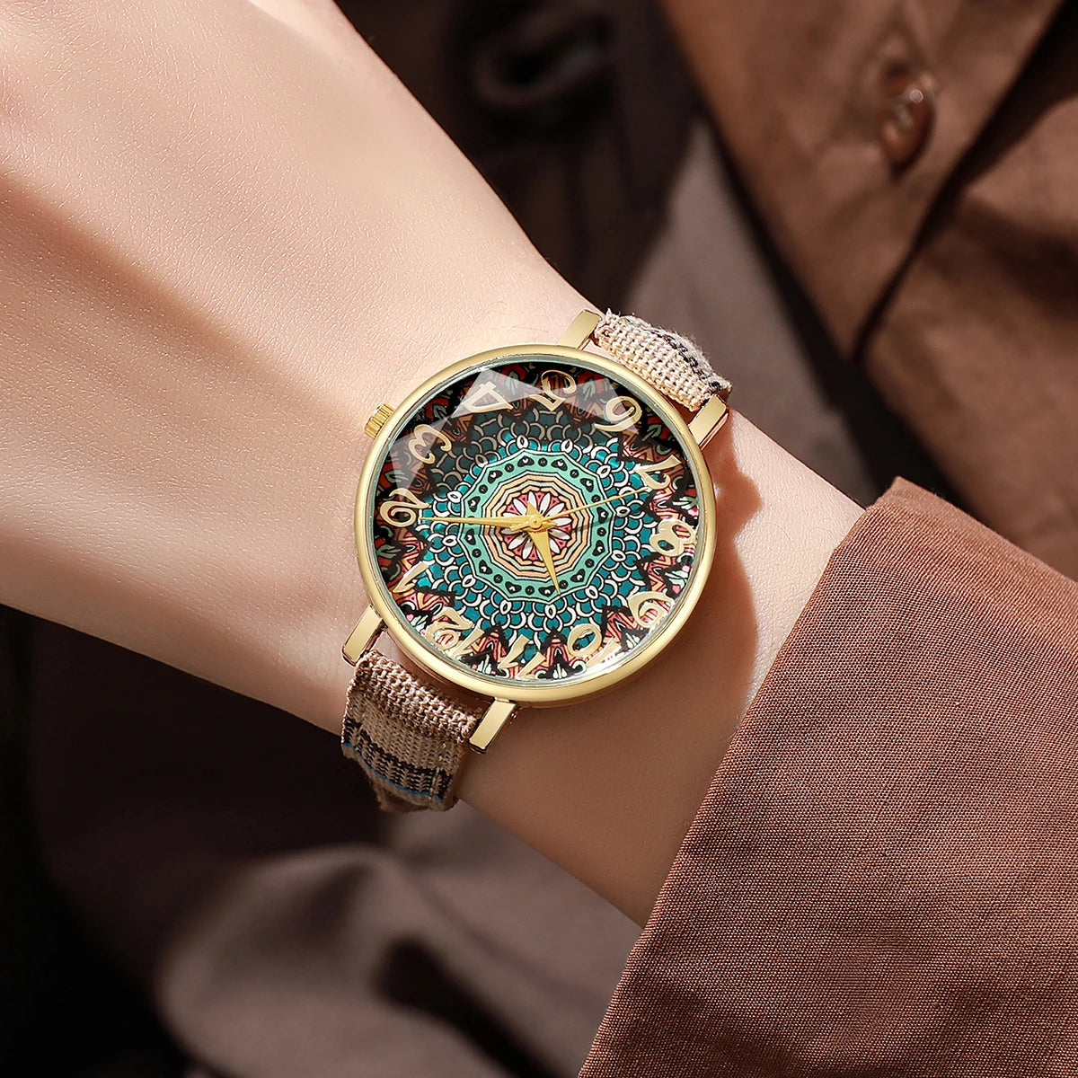 Elegante Damen Quarzuhr mit Lederband und Arabischem Zifferblatt-Yabubestshop