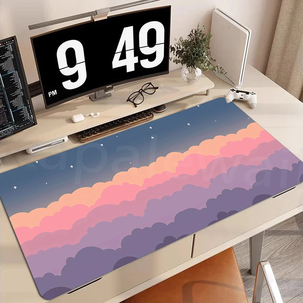 Buntes Gamer Mauspad Cloud Design 90x40cm für PC Schreibtisch