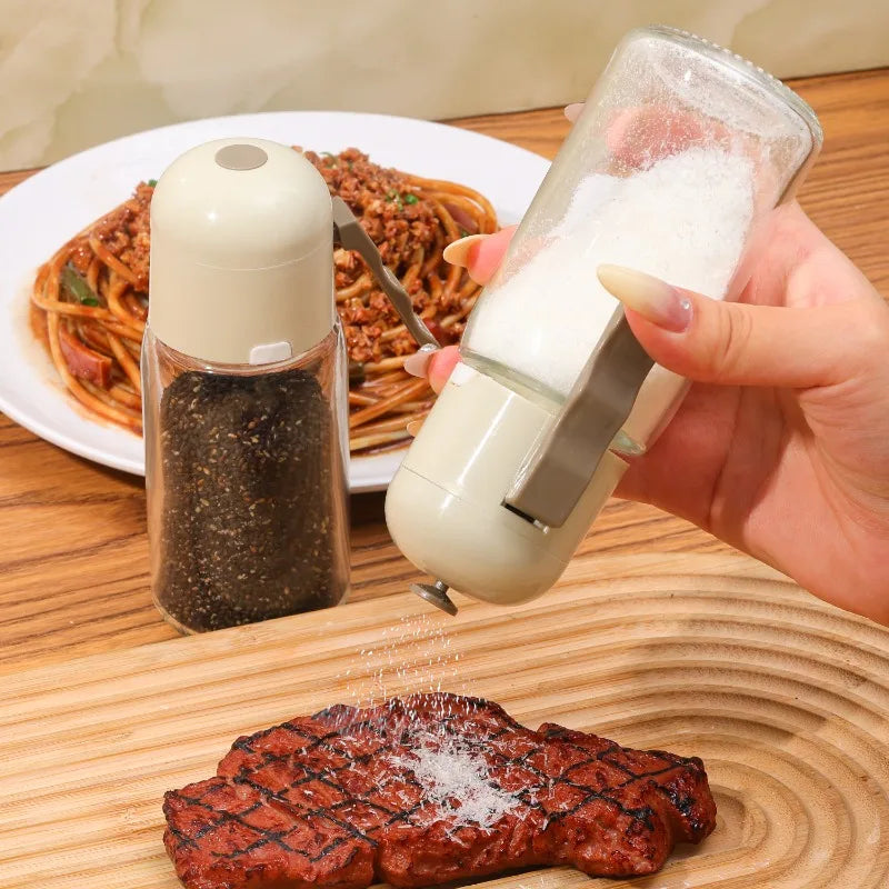 Glas Gewürzflasche mit Push-Salzspender 7x7x14cm Pfefferstreuer Küche