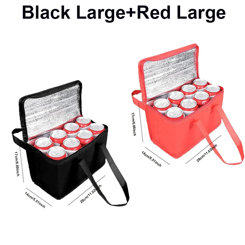 Isolierte, zusammenklappbare Lunch-Kühltasche in Schwarz oder Rot – kompakt - praktisch