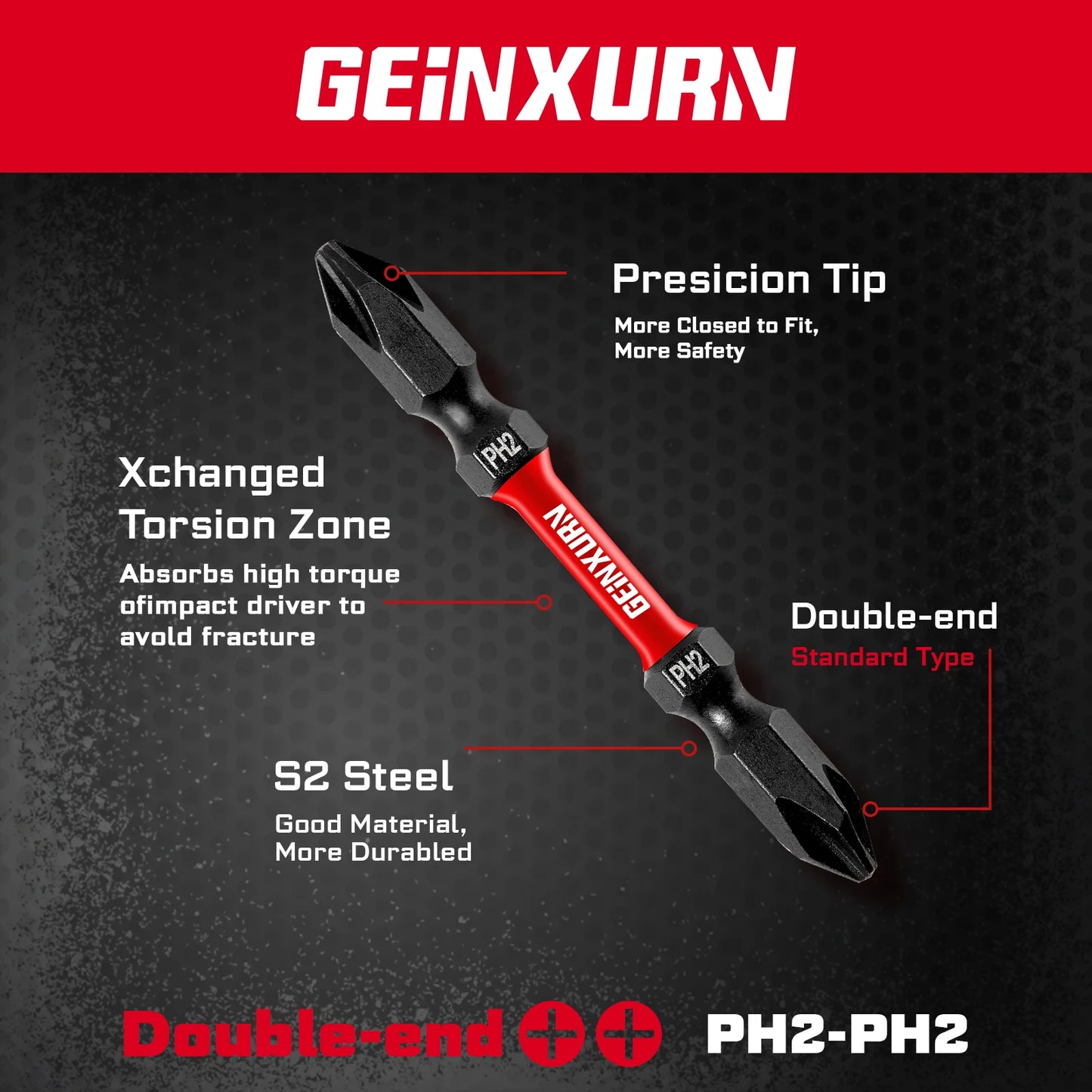 Doppelseitiger PH2 Impact Bit Set aus S2-Stahl für hohe Drehmoment-Anwendungen