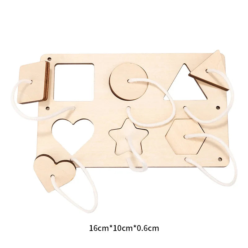 Montessori Lernspielzeug mit Holz, Metall Schlössern und Leder Schnalle